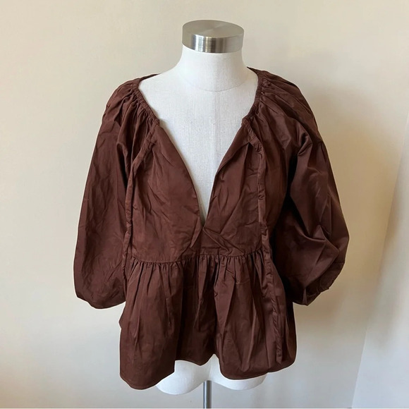 New! $425 Cynthia Rowley Collection Babydoll puff sleeve Blouse nwt 13652 - Picture 4 of 10